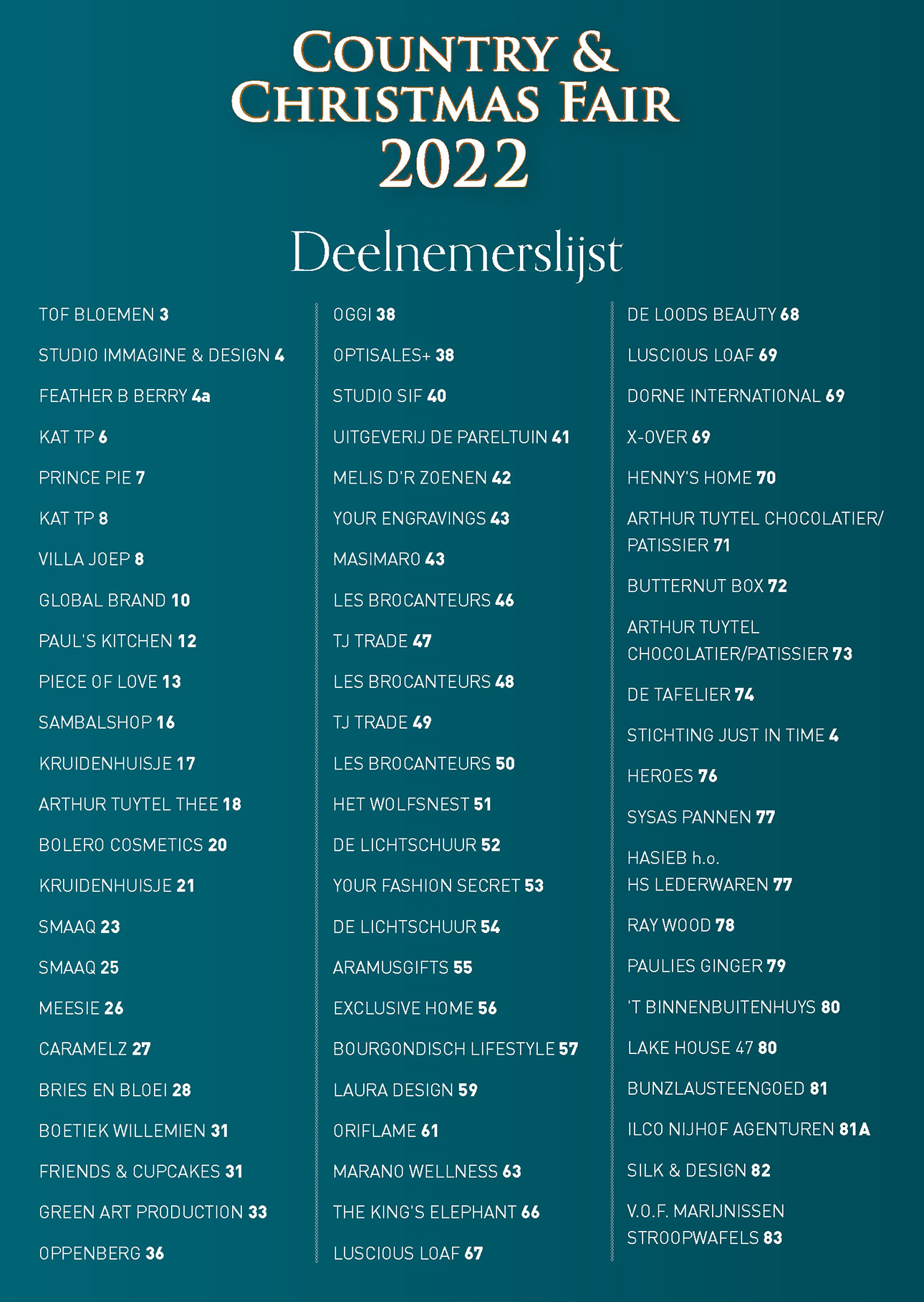 Deelnemerslijst + Plattegrond Country & Christmas Fair